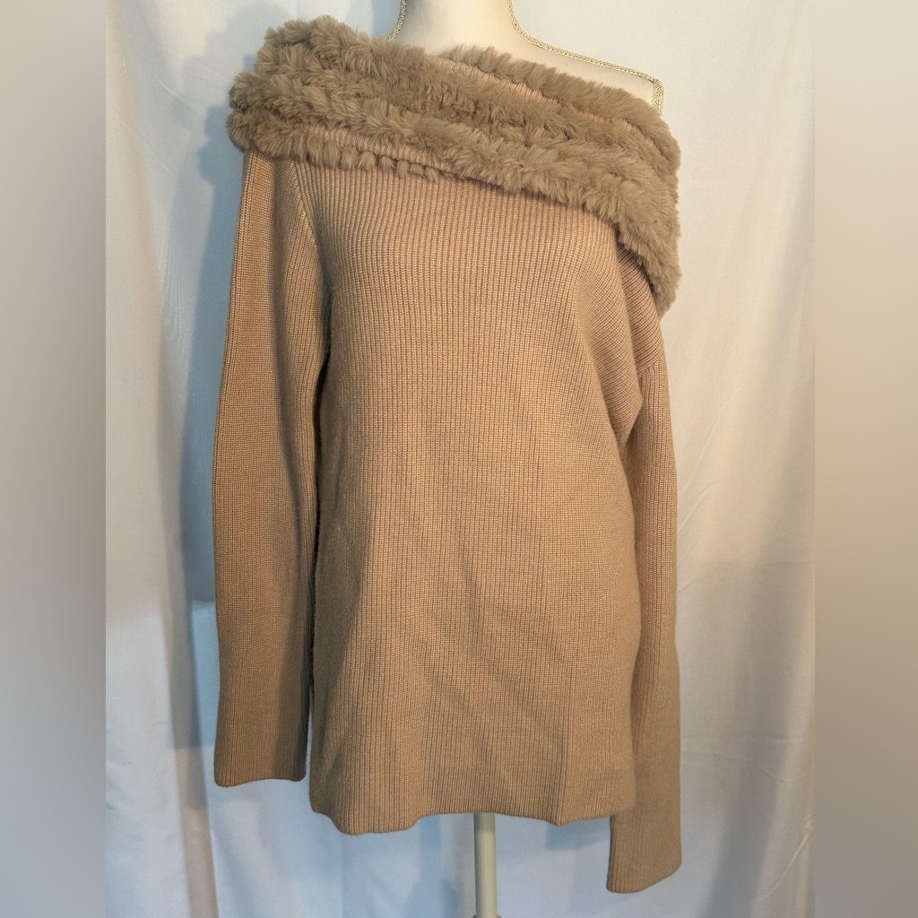 Love Token Faux Fur Trimmed Off The Shoulder Sweater. Size Xl.